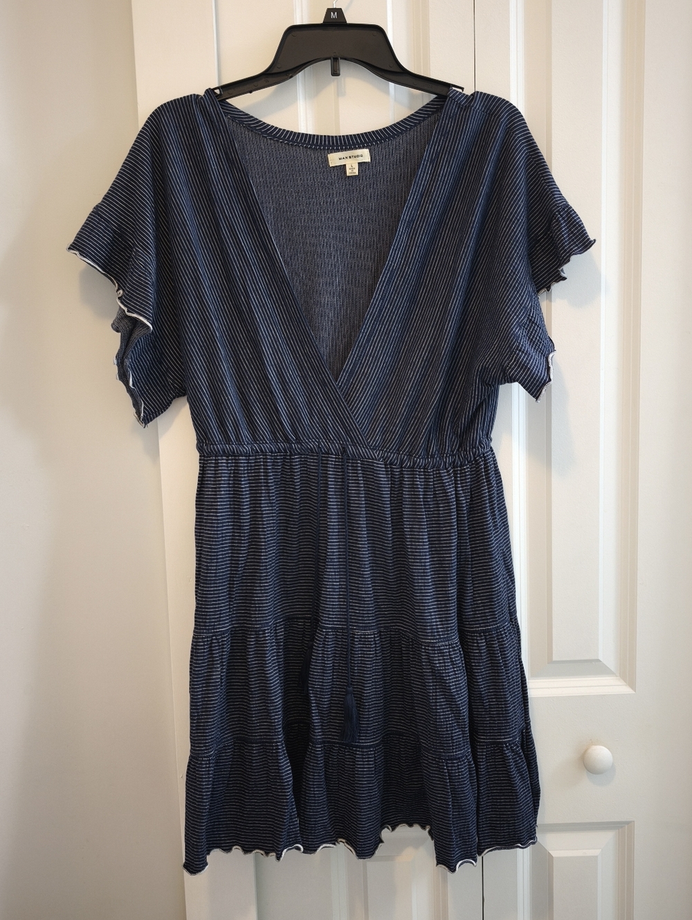 Max Studio Blue Stripe Cotton Vneck Dress